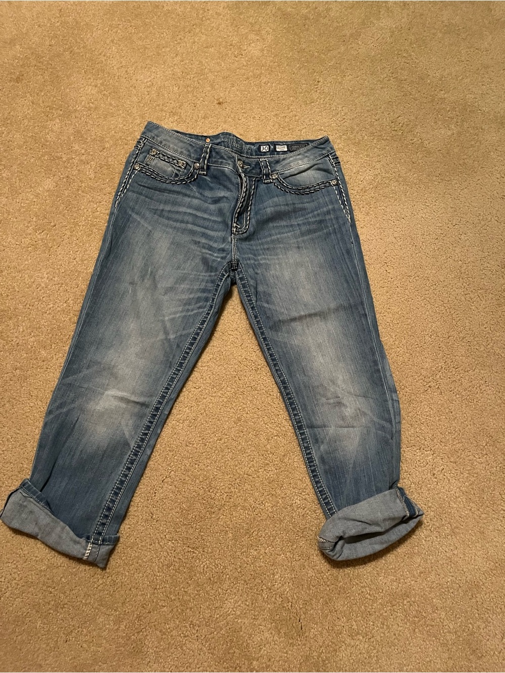 Miss Me  Blue Boyfriend Jeans with Rolled Cuff